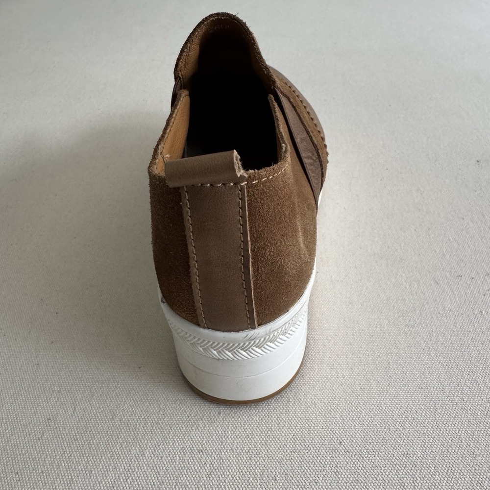 UNN Slip On Platform Sneaker Size 7W Penny Loafer High Heel Wedge Shoes Khaki - Picture 9 of 15